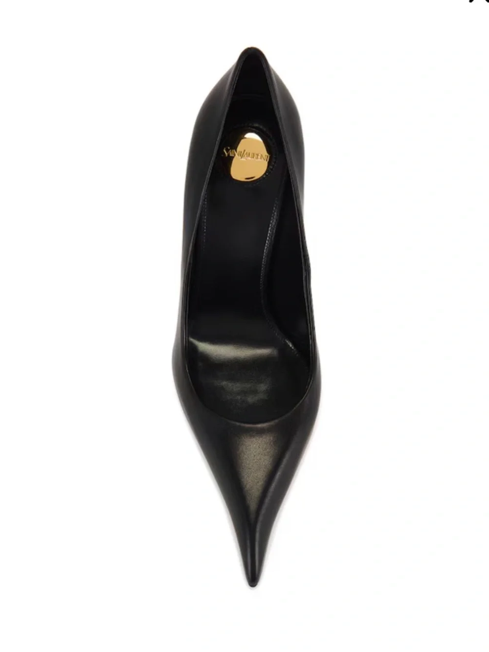 Saint Laurent Black Pointed Leather Pumps - Picture 5 of 7